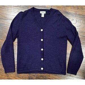 Vintage L.L. Bean Deep Purple Cardigan 100% Wool Sweater, Women's Size Medium